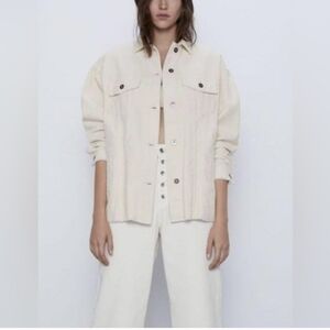 Zara Creme Corduroy Oversized Ribbed Coat Jacket Shirt, XS
